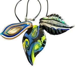 Trio of Handmade Colorful Artisan Glass Pendants